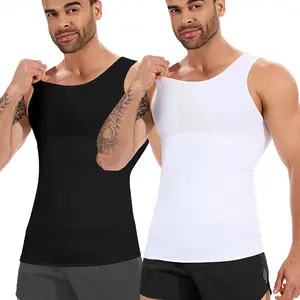 CATTIBOR 1/2/3 Pack Men Solid Mesh Compression Vest,Men U Neck Sleeveless Shirt Shapewear,Men T-Shirt Sport Vest Fitness Tank Top Men Underwear For All Seasons