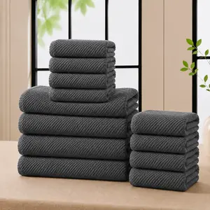 REDKISS Black Towel Set, 12 Piece Premium Soft Bath Towel Set, Highly Absorbent Luxury 12-Pack with 4 Bath Towels, 4 Hand Towels, 4 Washcloths for Bathroom, Gym, Hotel, and Spa Daily Use