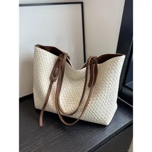 SleekHush Women's Solid Color Design Tote Bag, Fashionable Large Capacity Shoulder Bag for Daily Life, Casual Trendy Versatile High-quality Daily Commuting Bag, Casual Commuter Bag