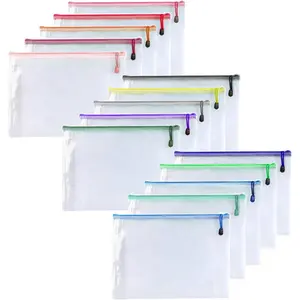 15 Pcs 3"x 5" Multicolor Plastic Mesh Zipper Pouch Document File Folders for Office Supplies Travel Puzzle Board Games Organizing Storage