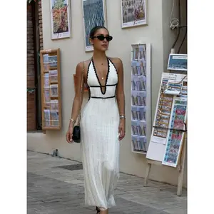 New Women's One-Piece Fashion Chic Sweater Dress, Summer Vacation Casual Beachwear, Backless Tie Rope Knit Dress, Sexy Halter Neck Design