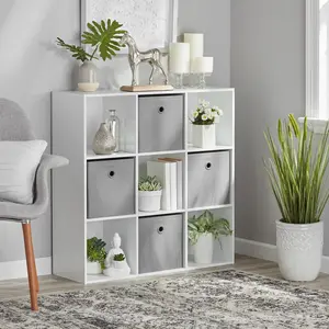 Mainstays 9-Cube Storage Organizer Bookcase, White Wooden Storage Shelf for Living Room, Bedroom, Office & Closet