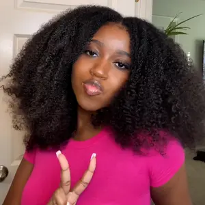 Vshow Afro Curly Hair V Part Wigs For Women Wear Go V Wigs With Drawstring Natural Blend 4C/3C Hairstyle Cheap Afro Curly Glueless Human Hair Wigs