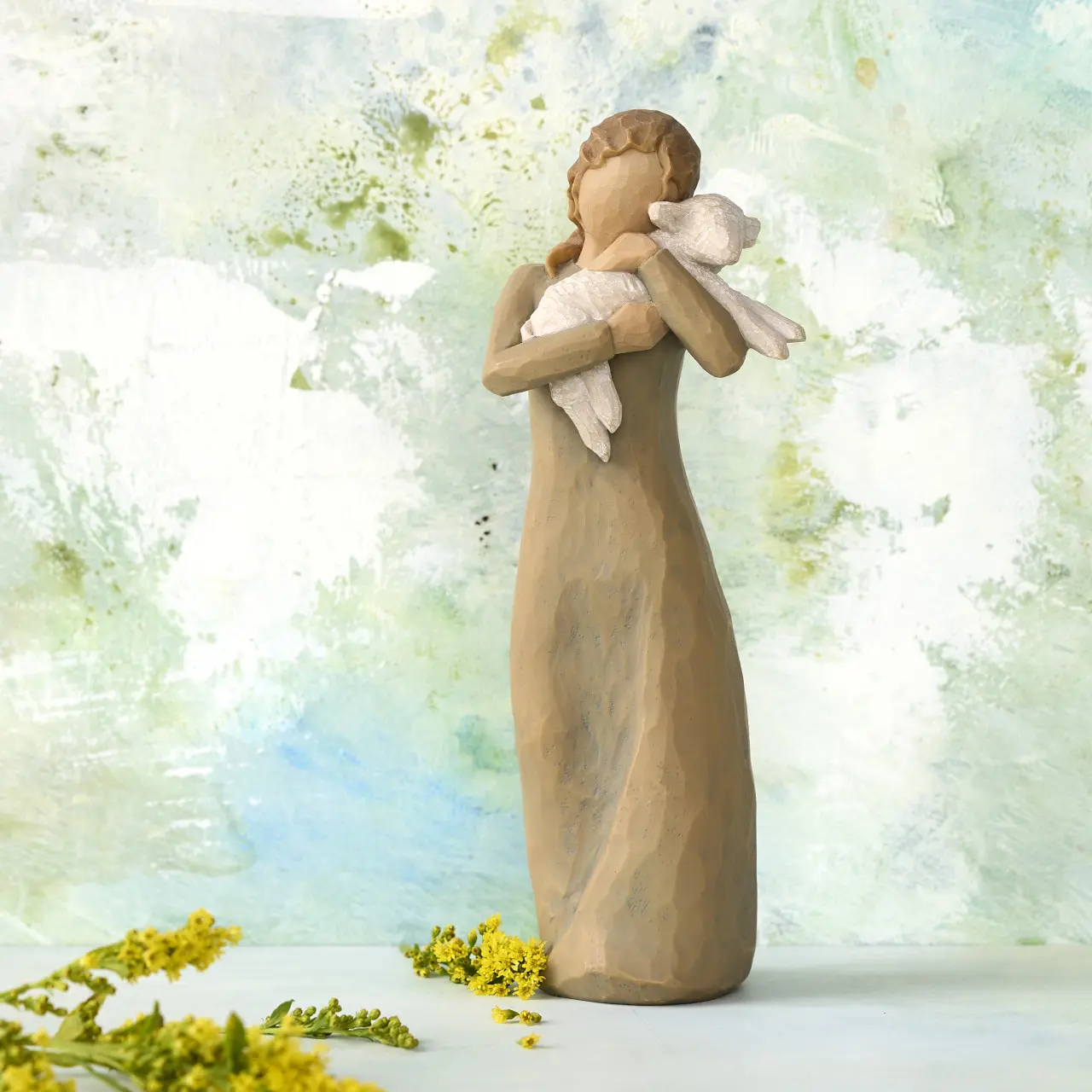 Earthy Decorative Nativity Statue - Peace on Earth Themed Figurine with Symbolic Lamb & Peacemaker Woman, Grounded Accent for Home Decor Nativity Collection Displays