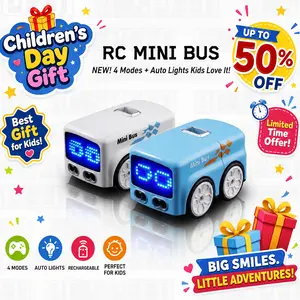 RC Controlled Mini Bus Toy - Interactive Smart Remote Controlled Car with LED Faces, 4 Play Modes