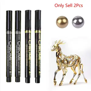 2 Pcs Mirror Marker DIY Reflective Chrome Gold and Silver Spray Pen for Signatures, Automotive Art Crafts, Mugs, Ceramic Glassw