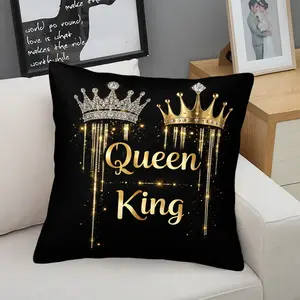 King & Queen Crown Throw Pillow, Luxury Diamond Drip Cushion, Glitter Royal Accent Pillow for Couples, Soft Plush Pillow Cover for Bedroom & Living Room, Royal Couple Decor for Sofa & Bed