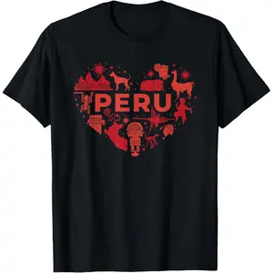 100% Cotton I Love Peru Heart simbols art Travel T-Shirt
