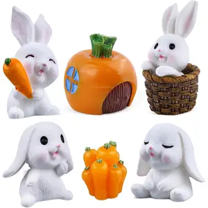 7Pack Cute Rabbit Figures, Mini Easter Bunny Carrot House Characters Fairy Garden Desk Toys for Kids Birthday Baby Shower Cake Decorations Party Favors