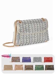women's fashionable rhinestone decorated evening bag, casual trendy exquisite crossbody bag with chain strap, versatile high-quality daily commuting & shopping bag, stylish versatile bag, ladies purse, crossbodybagwomen, gifts for wife