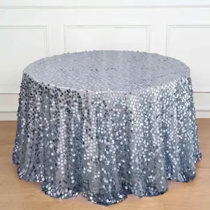 Sequin Round Tablecloth 120" Dusty Blue - Big Payette Seamless Table Cover