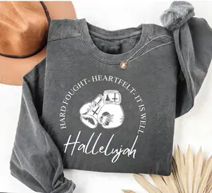 Hard Fought Hallelujah Comfort Colors Brandon Lake Sweatshirt, Unisex Gift for Music Lovers, Inspirational Apparel Praise and Worship