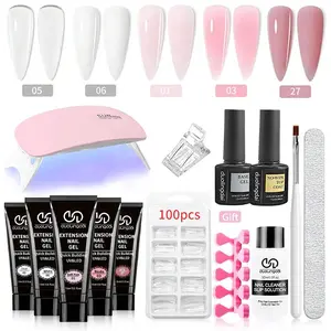 5 Color Poly Gel Nail Kit Complete, Professional Builder Gel with Portable UV Lamp, DIY-Friendly for Beginners, Nail Art Kit for Women & Girls, Extension Gel Kit