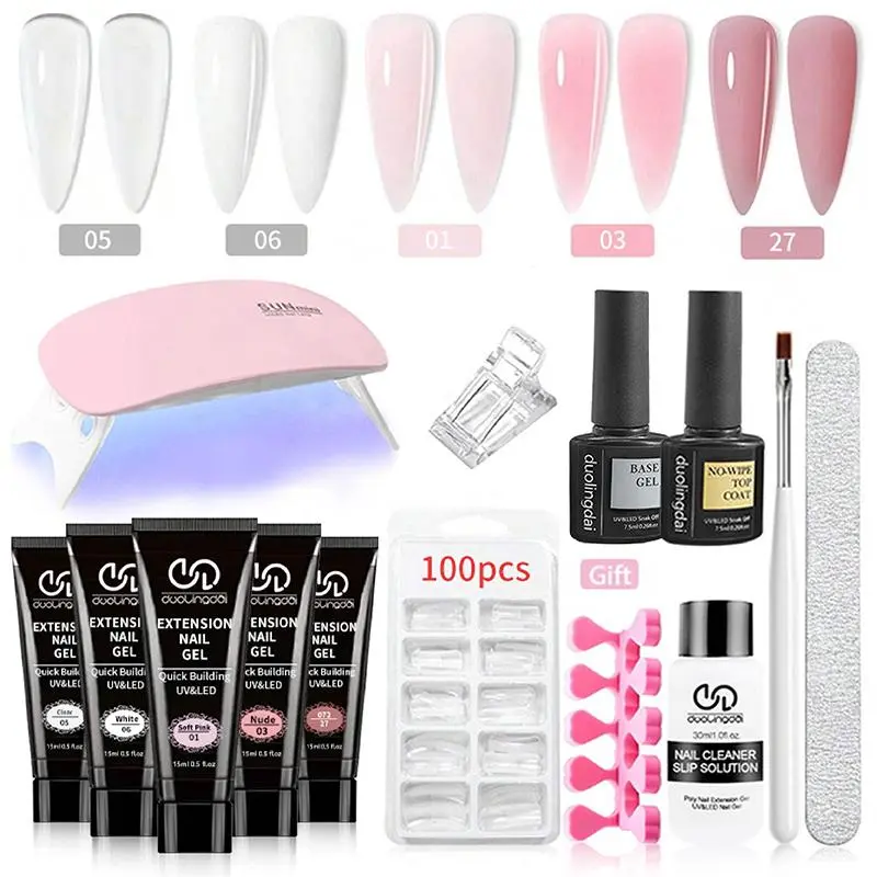 5 Color Poly Gel Nail Kit Complete, Professional Builder Gel with Portable UV Lamp, DIY-Friendly for Beginners, Nail Art Kit for Women & Girls, Extension Gel Kit, Polygel Nail Kit