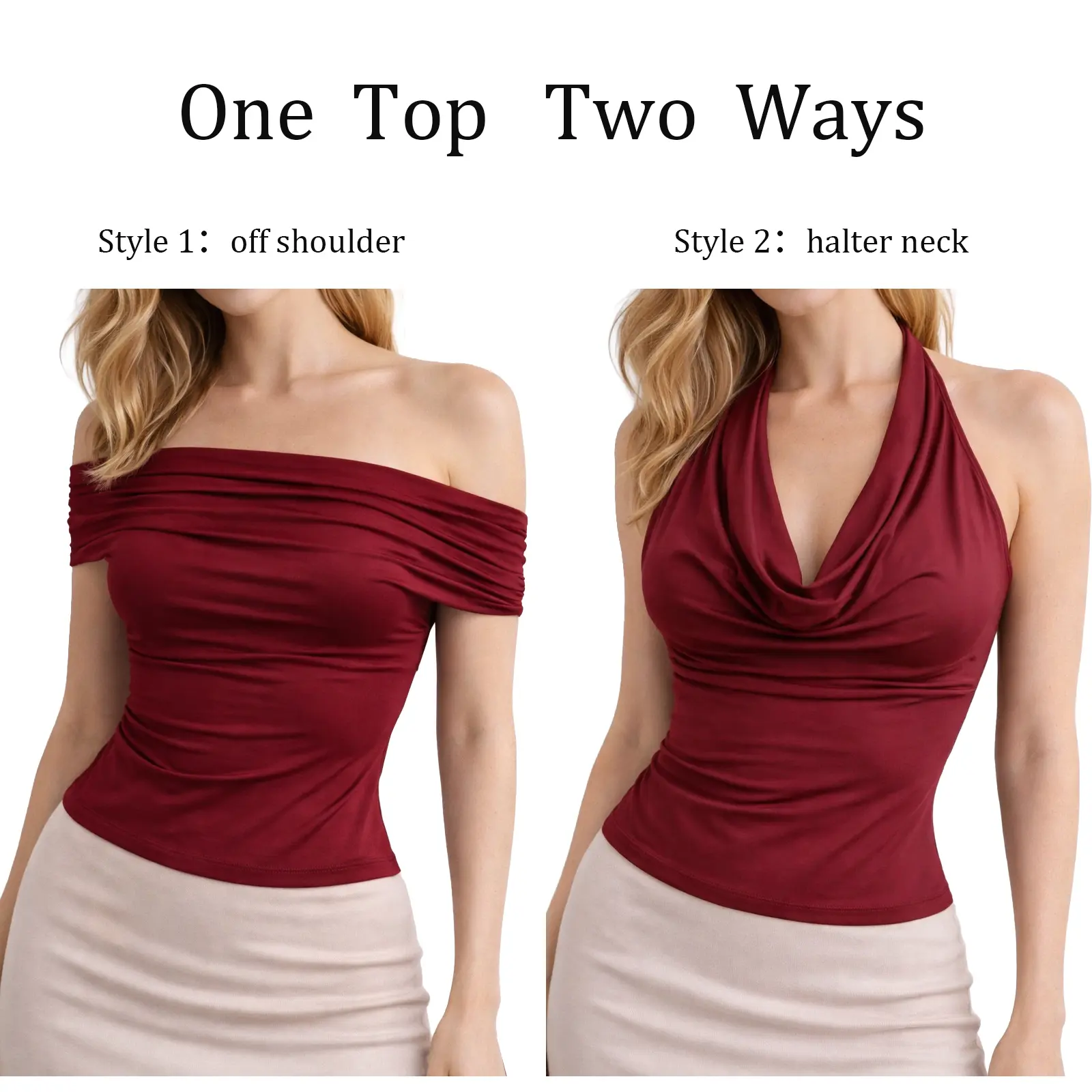 Fabulady Tank Top 3-Way Convertible - Off Shoulder, One Shoulder & Halter Neck, Slim Fit Crop Tops, Backless, Y2K Sexy Basic Clothes for Daily Outdoor Wear, Solid Color Basic Comfort Tops for Womenswear, Cargo, Fashion