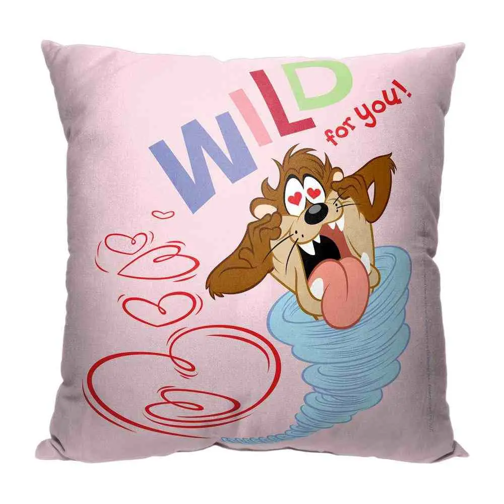 Warner Bros. Looney Tunes Tasmanian Devil Wild For You Throw Pillow, 18x18in Polyester Pillow with Soft Texture, Cartoon Art Room Decor