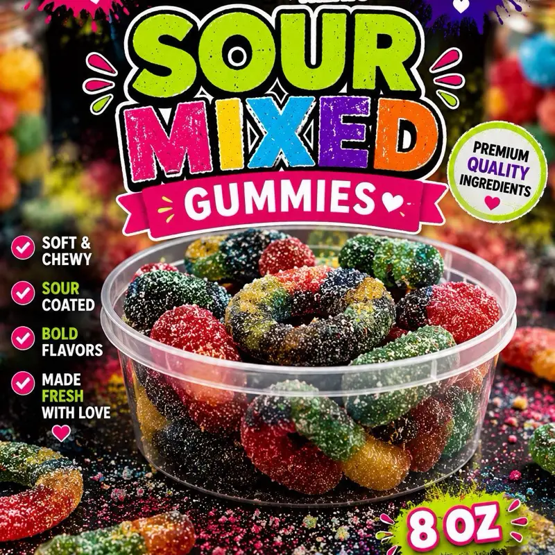 8oz Sour Mixed Gummies, Chewy Candy Snack for Daily Enjoyment Sweet Flavor