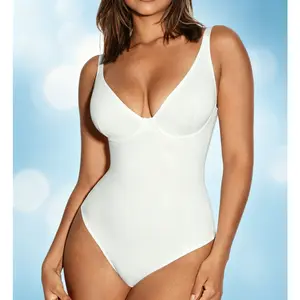 Women V Neck Bodysuit Thong Tummy Control Shapewear Basic Fabric Fashion Womenswear Vneck Body Sculpting Garment Summervibes