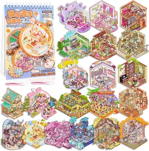20 Sets DIY 3D Sticker Scene Collection Book DIY 3D House Stickers Make Your Own Sticker Therapy Cute Cartoon Stickers Scenes for Relief Stress Pass The Time (Blue - 20 Sets)