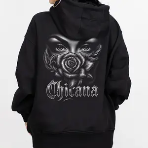 Chicano Clothing Lowrider Style Chicana Art Gangster Clothes Cholo Outfit Cotton Fabric Unisex Hoodie for Men and Women Long Sleeve Casual Streetwear CN091107 Loose Fit Crewneck Tshirt