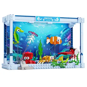 Ocean World Marine Animal Fish Tank Model Building Blocks, Includes Crabs, Lobsters, Octopuses, Coral Fish, Perfect Kids Birthday Gift