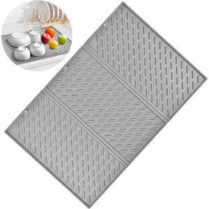 24"*16" Collapsible Trifold Silicone Dish Drying Mat| Extra-Large Kitchen Counter Mat| Heat-Resistant, BPA-Free| Multi-Purpose Drainer & Protector| Easy Clean & Foldable