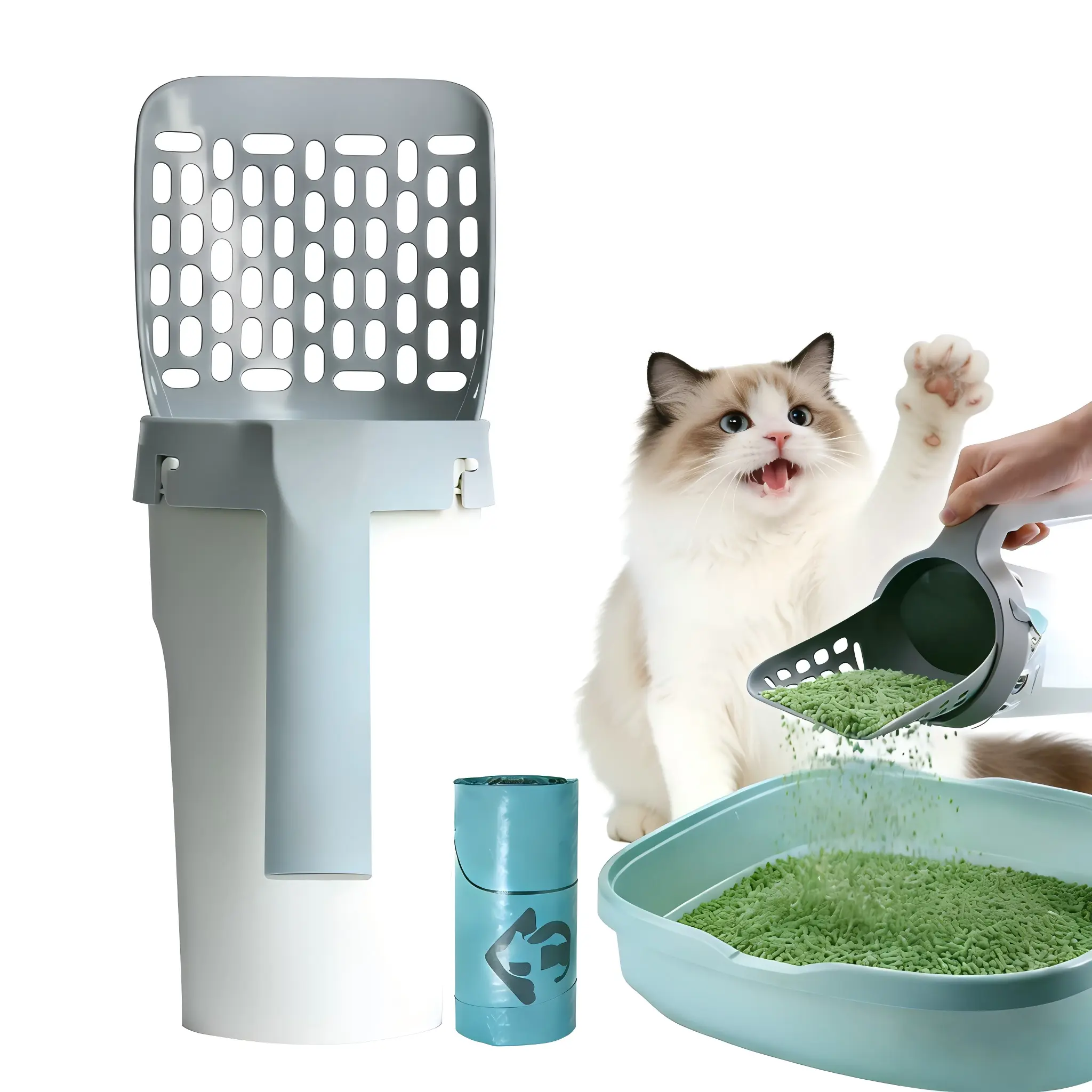 Must-Have Litter Scoop For Every Cat Parents No More Dirty Hands High-Efficiency Sifter Built-In Waste Bin Sealed Lid Bag Dispenser Durable Material