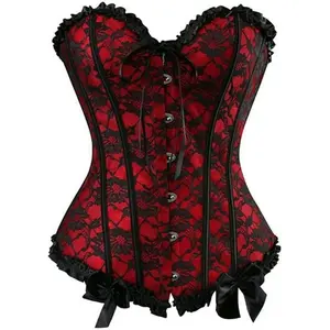 WomensFloralBlackLaceTrimCorsetOverbustWaistCincherBustierTop