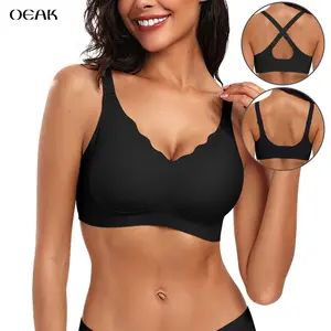OEAK Women Jelly Bras Seamless No Underwire Scalloped  Bras Soft Wireless Comfort Bralettes Full Coverage Everyday Bra Womenswear Adjustable