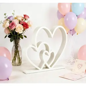 6.5-inch White Heart-Shaped Sculpture with 3 Hollowed Out Hearts, Suitable for Living Rooms, bedrooms, Offices, or Any Other Space,  for Decorating Birthdays, Wedding Anniversaries, and .
