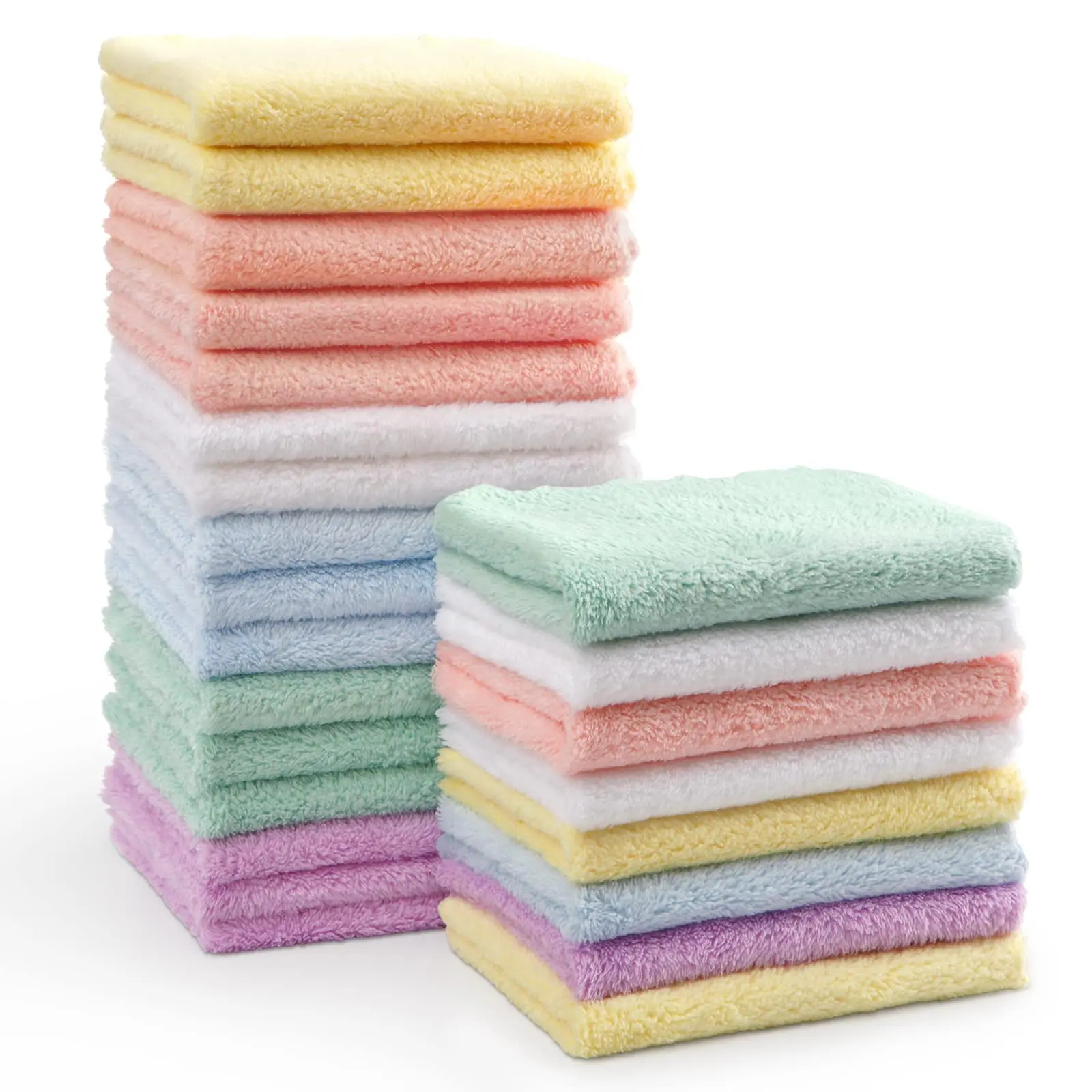 Washcloths 24 Pack-Microfiber Coral Fleece Bath Face Towel 7 x 9 Inch Extra Absorbent and Soft Burp Cloth and Wash Cloths for Gentle On Sensitive Skin