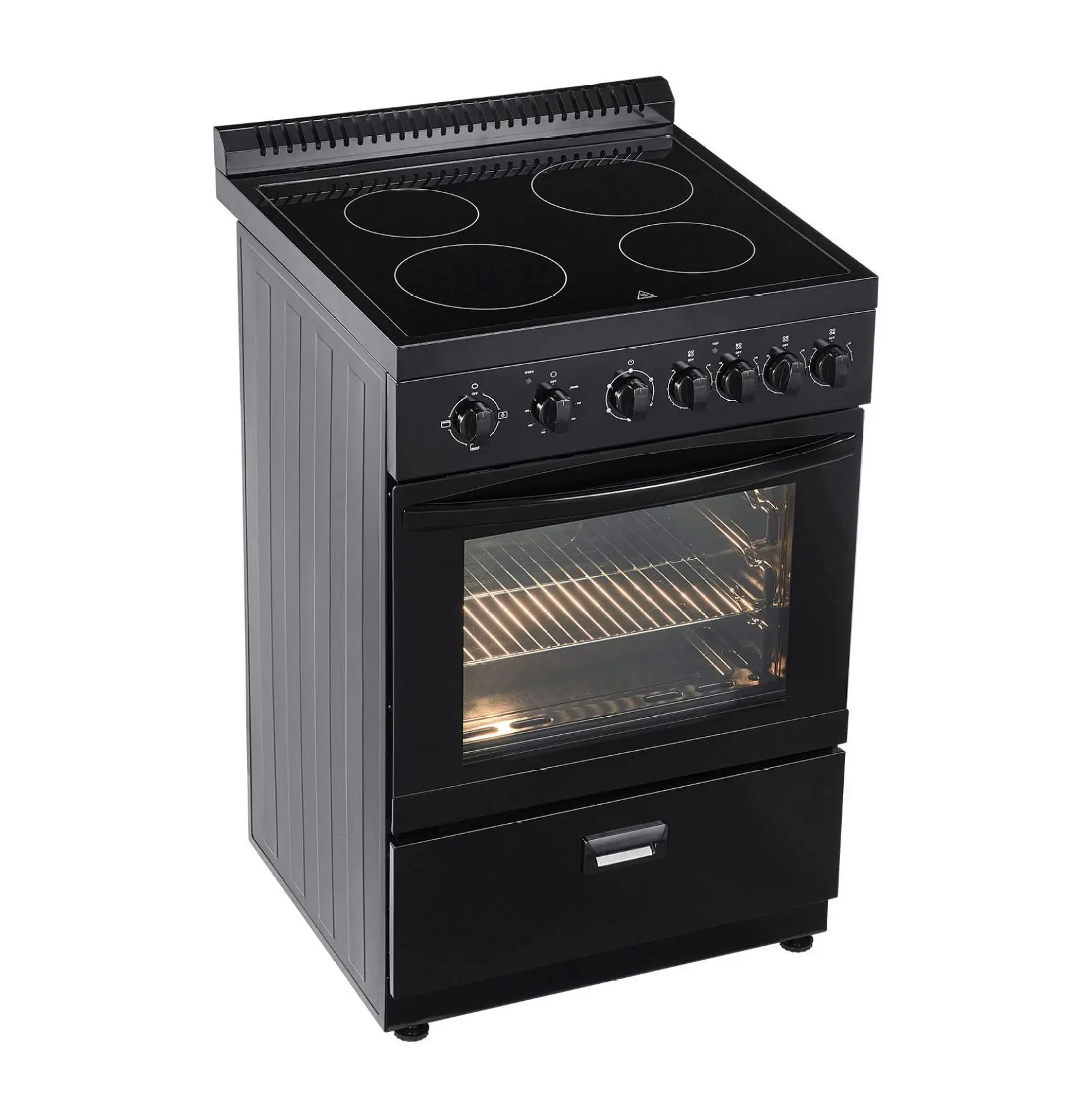 24 inch Electric Range Oven, 2.7 Cu. Ft. Stainless Steel, 4 Burner Stove, Compact Freestanding Kitchen Range with Rack, Timer & Storage Drawer, No Power Cord Default