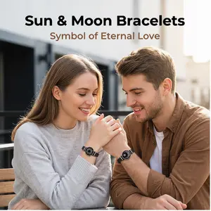 Sun Moon Glow in the Dark Couple Bracelet, Waxed Leather Matching Jewelry, Long Distance Relationship, Romantic Gift For Lovers