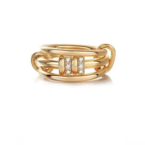 NECOCY Women's Mixed Metals Interlocking Stacking Rings Set with Cubic Zirconia, Mother's Day Gift