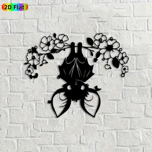 1pc Bat & Cherry Blossom Metal Wall Art, Charming Bat Statue Mural, Ideal Gift for Halloween, Spring Festival, Gothic & Nature Decor Enthusiasts,  Perfect for Living Room Wall & Garden Fence, Unique Spooky & Floral Themed Decor