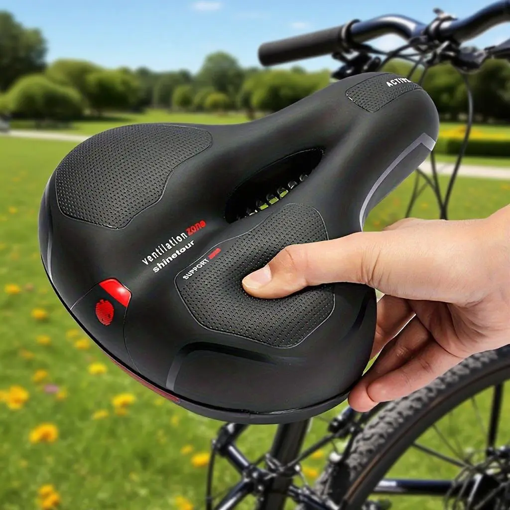Breathable Bicycle Saddle, Waterproof & Shock Absorption Mountain Bike Saddle with Shock Absorption Ball & Reflective Strip, Comfort  Bike Seat for Outdoor Cycling, Cycling Gear, Bicycle Parts, Bike Accessories