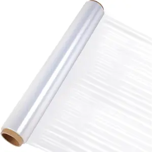 Stretch Film Roll 15IN Wide 196.8FT Long 60 Gauge Shrink Wrap Film Self-Adhering Plastic Wrap for Pallet Furniture Wrapping Moving Protection 300% Max Stretch Clear