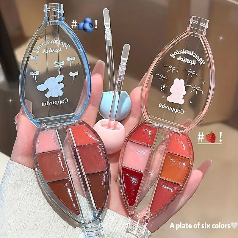 -Color Glass Mirror Lip Gloss Set, Comes with Lip, Brown-Red Rose Hummus Classic Red, The Plump Effect Is Pure And, Light Powder, Light Blue Packaging, Suitable Travel Dating, Glass Lips,'S Day Gift, Easter, Weddings