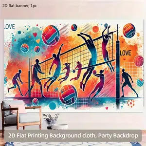 2D flat banner, 1 piece, polyester fiber volleyball party banner - 2D flat printing, energetic sports-themed wall decoration, kdj