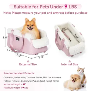 [5-Year Warranty] PETSFIT Cat Car Seat, Portable Console Dog Car Seat with Safe Protective Hooks, Luxury Pet Car Seat Includes Safety Leash and Storage Pocket for Pets up to 9 Lbs (Pink)