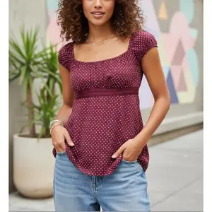 Women Fairy Coquette Babydoll Shirt Y2k Cap Sleeve Polka Dot Grunge Flowy Preppy Tees Vintage Aesthetic Clothes