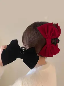 2pcs Butterfly Hair Clips, Plush Solid Color Claw Clips, Anti-Slip Strong Hold Party Accessories for Autumn Winter Season