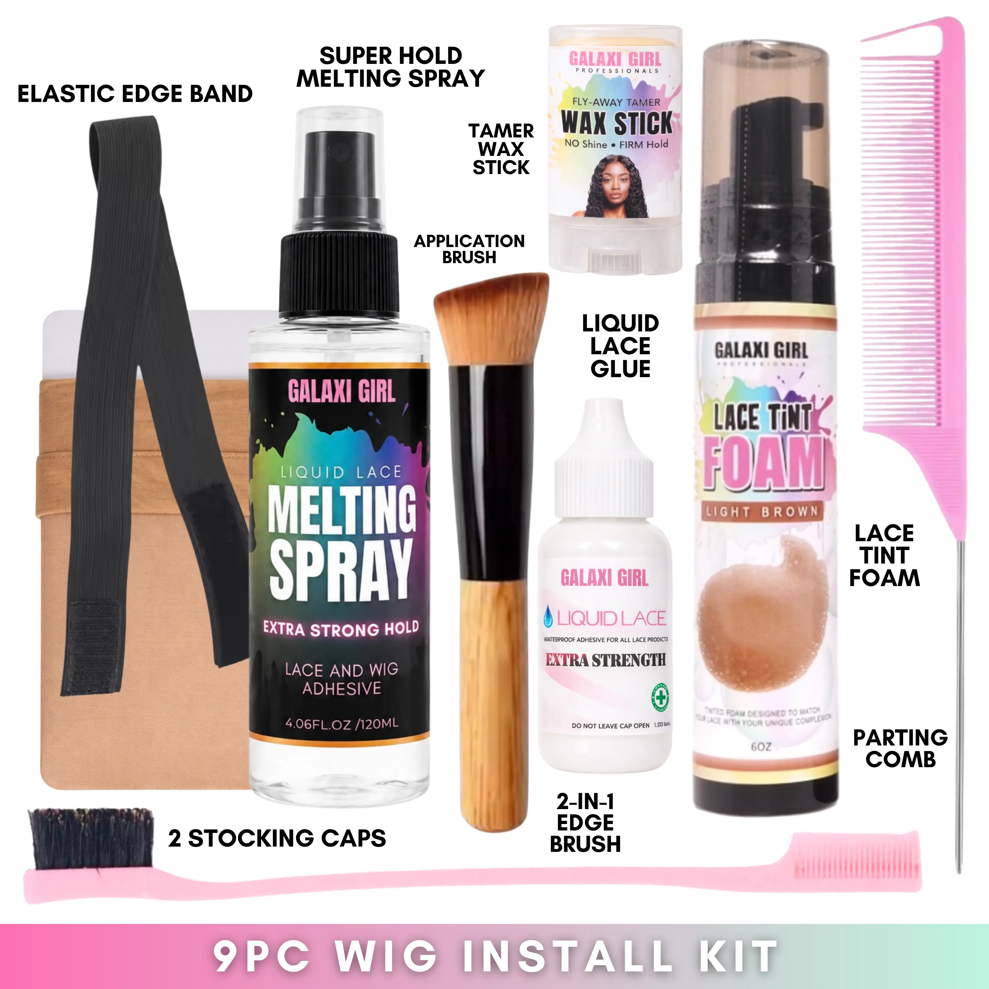 Pro Wig Install Kit + Lace Tint Foam (9pcs)