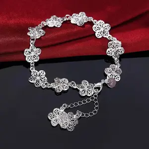 High Quality 925 Sterling Silver Bracelet Women, Elegant Floral Design, 20CM, Fashion Durable Jewelry for Daily Wear & Wedding