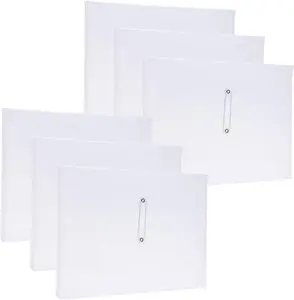 A4 Letter Size Plastic Poly Envelopes with Button and String Tie Closure, 1-1/4" Expansion Clear File Folders Side Loading Documents Organizer for Home School and Office Supplies (6)