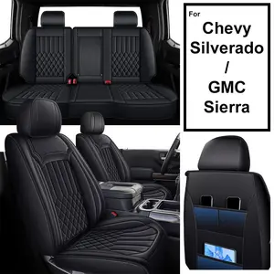 Premium Black Leather Seat Covers for 2007-2018 Chevrolet Silverado GMC Sierra - Full Set Protectors Fit 1500 2500HD 3500HD, Trail Boss Z71, Crew/Double/Extended Cab, Durable, Waterproof Truck Seat Covers