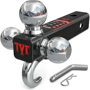 TYT Trailer Hitch Tri Ball Mount with Tow Hook,Fits 2 inch Receiver,Triple Balls (1-7/8", 2", 2-5/16"),10,000 lbs GTW,1,000 lbs TW,with Hitch pin