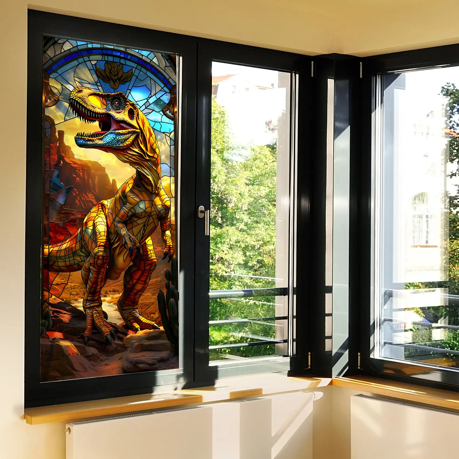 1Pcs 45x100cm Large Size Static Cling Dinosaur Window Sticker Colorful Glass Style for Window Glass Decoration