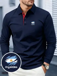 New Men's Long-Sleeve Shirt, Argentina Pattern with National Flag Print Design, Breathable & Soft Fabric, All-Season Comfort, Suitable for Business Gatherings, Outdoor Sports & Daily Wear, Minimalist & Stylish, Casual Shirt for Mature Men