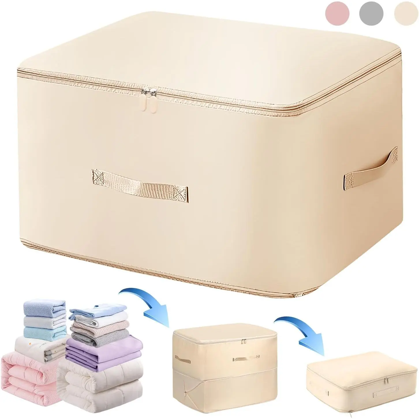 Ultra Space Saving Self Compression Organizer,Storage Bags,Heavy Duty Moving Bags,Storage Tote for Space Saving, Self Compression Moving Organizer Bags for Comforters,Clothes, Blankets (Khaki, XL)